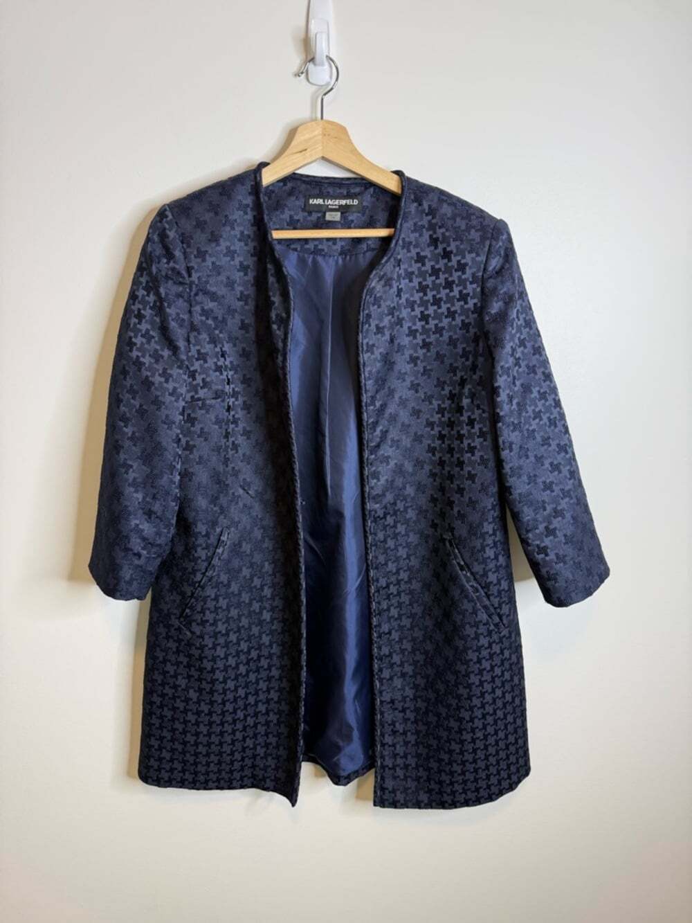 Karl Lagerfeld Navy Houndstooth Textured jacket blue  size large